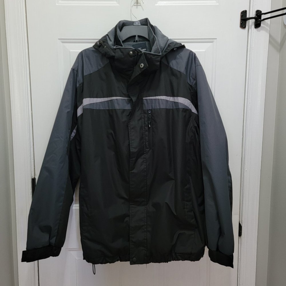 Faded Glory Mens Black & Gray Hooded Lined Jacket Size L (42-44)